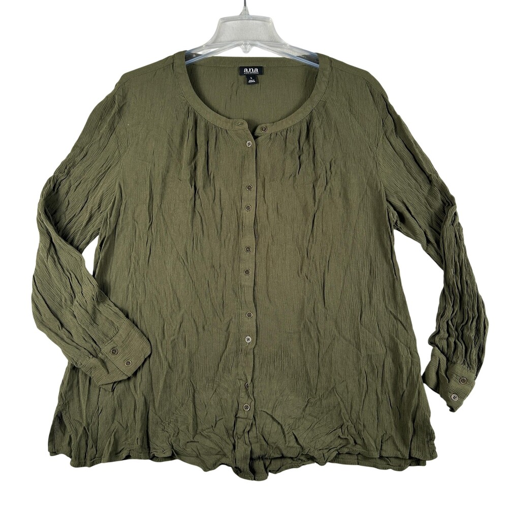 A.n.a A New Approach Blouse Womens Large Green Button Front Rayon Tunic